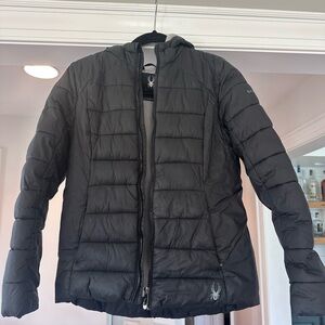 Spyder Black Quilted Hooded Puffer Coat